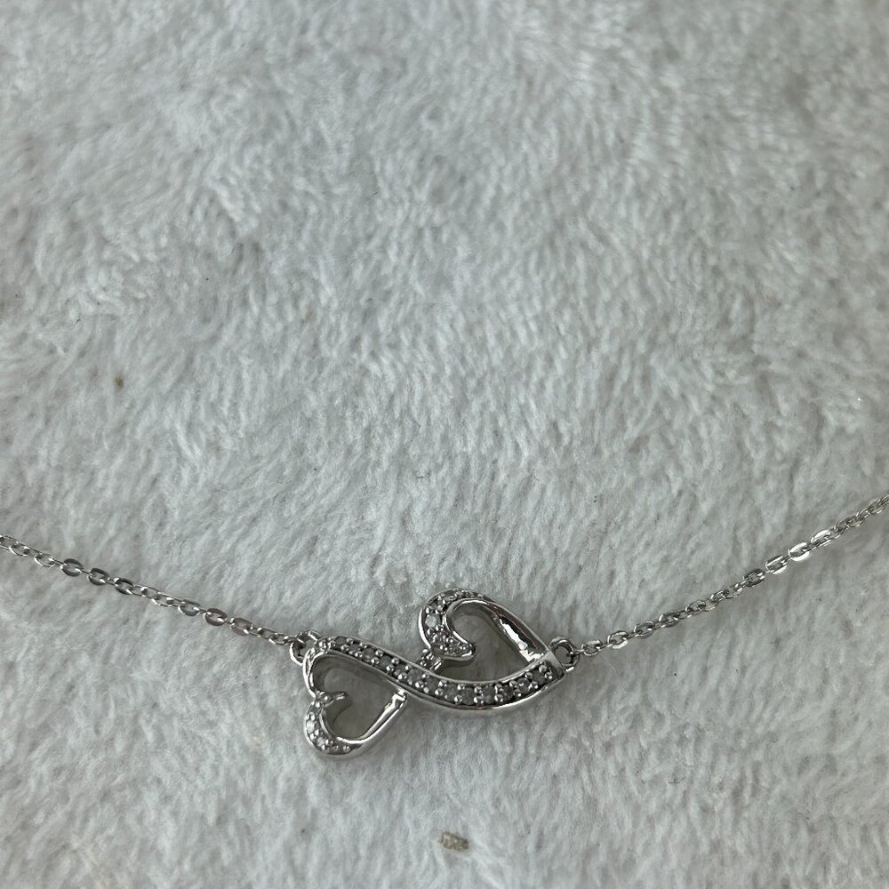 Vintage Diamond Double Heart 925 Italy Silver Necklaces